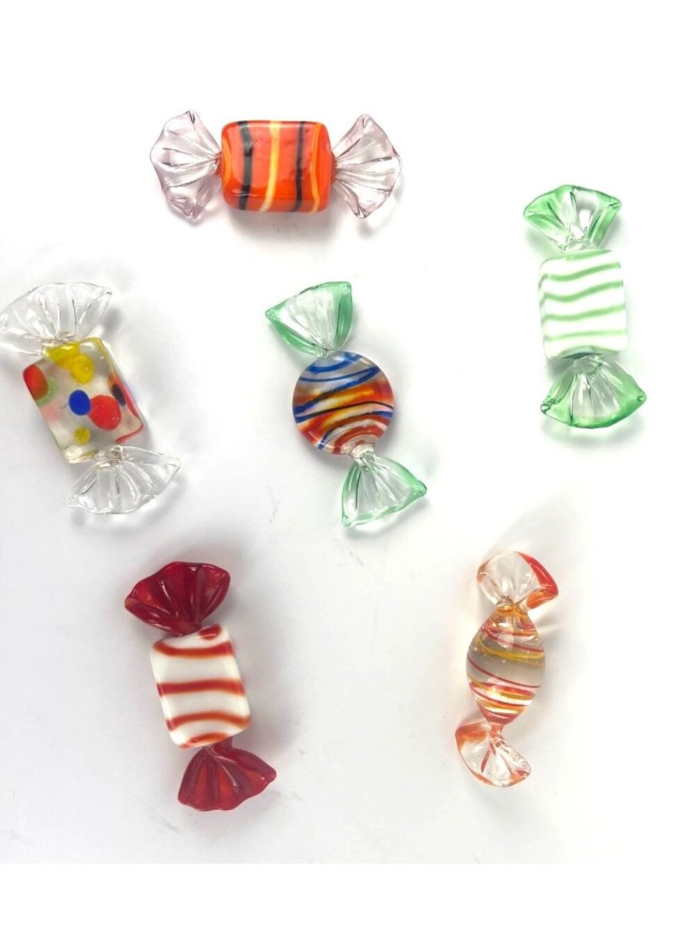 Handmade Murano-Style Glass Candy Decor Set Of 5 - Multicolor Striped & Dotted